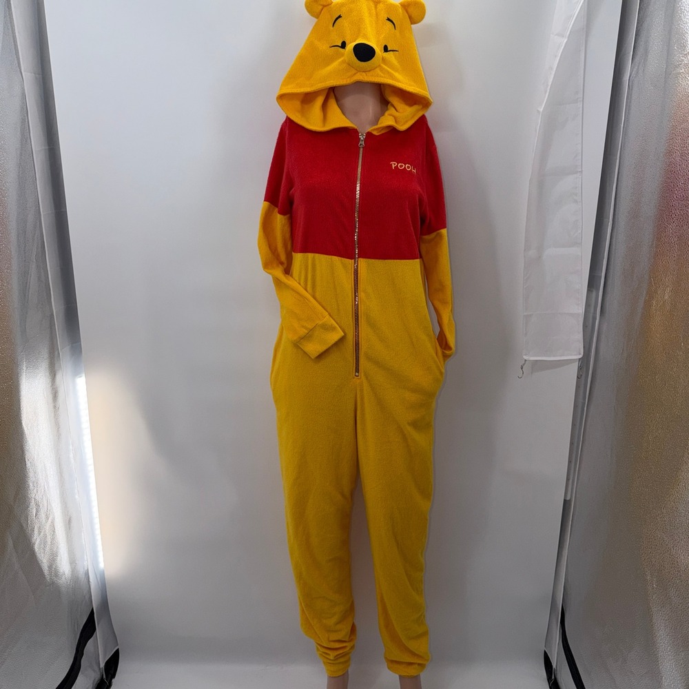 Disney Small Winnie the Pooh Fleece Hooded One Piece Pajama Costume Union Suit